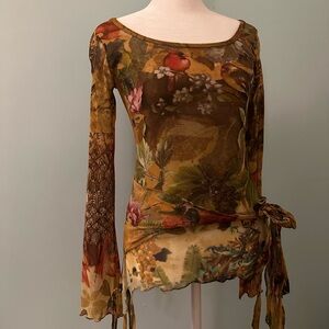 Save The Queen Multicolor Floral Long Sleeve Mesh Layered Blouse